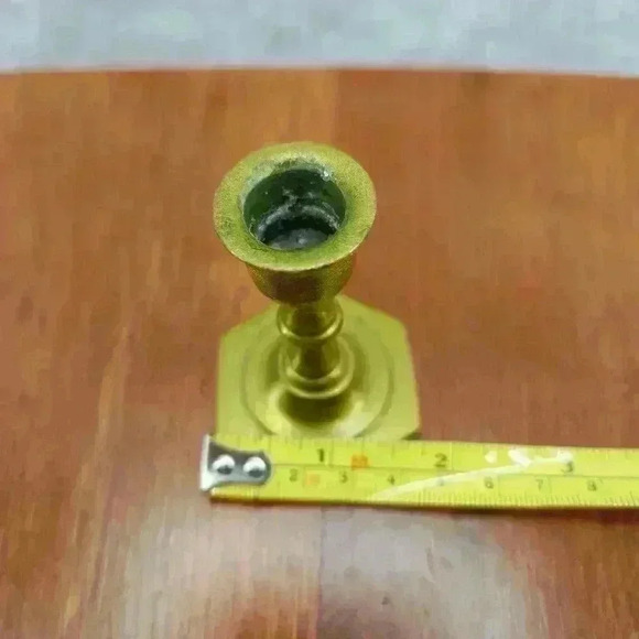 Brass Candle Holder Vintage 2.5"x1.75" Mini Hexagon Base EUC - Picture 5 of 6